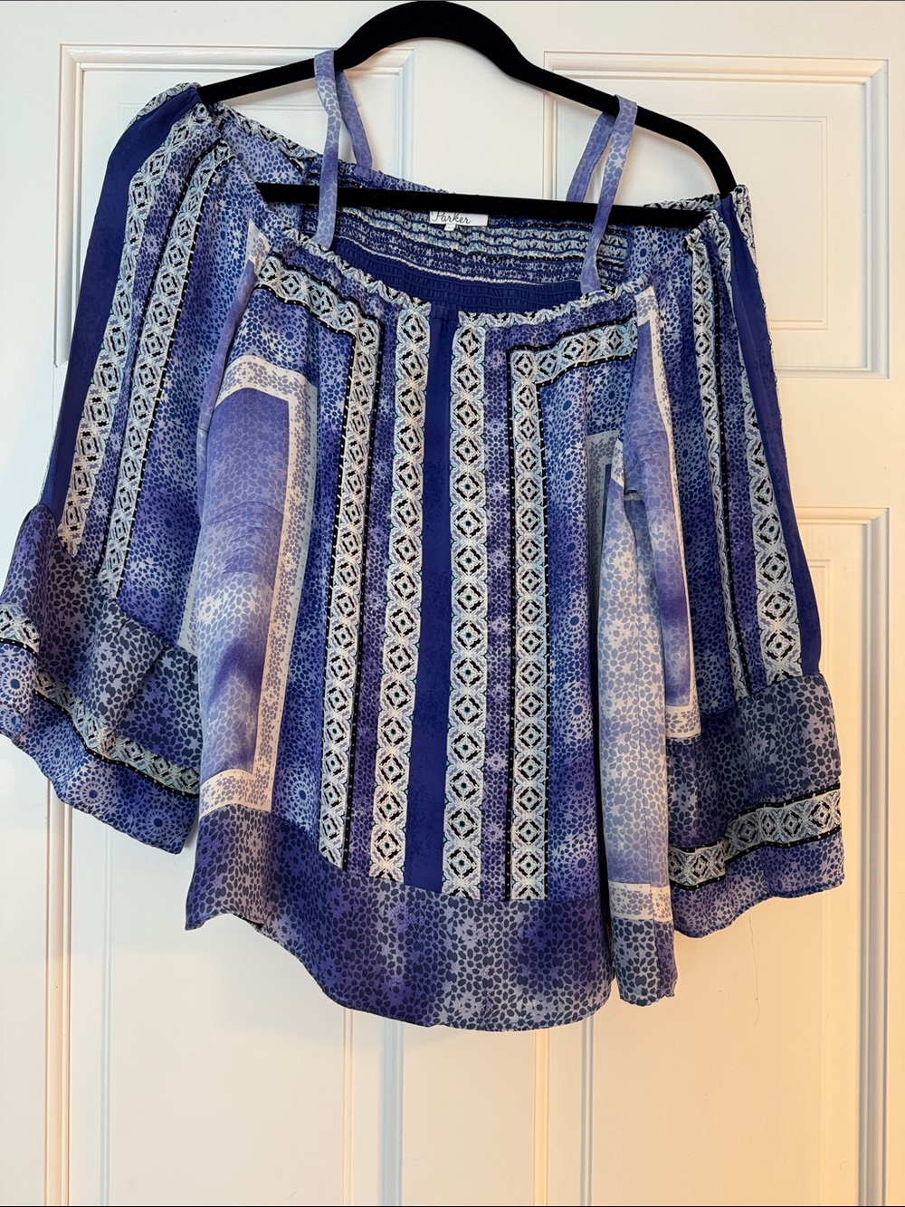 Parker Blue Printed Off-Shoulder Boho Blouse
